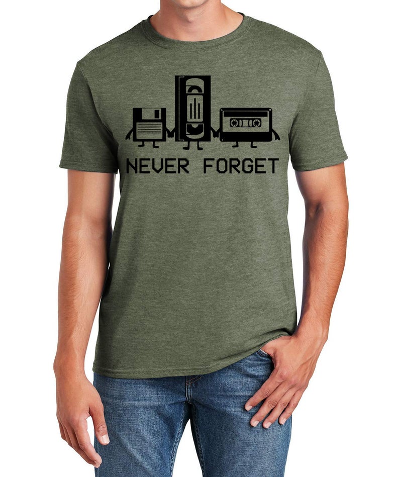 Sweet Gisele Never Forget Funny T Shirt for Men â€“ Retro Mens Shirt Vintage Audio Cassette Graphic Tee â€“ Cool Shirts for Men Green Heather Medium - Image 1